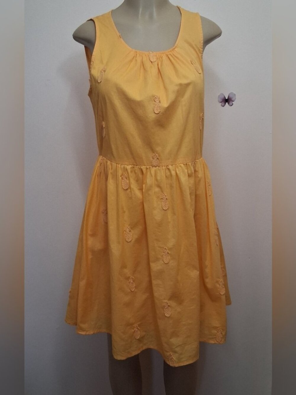 J.Crew Yellow Sheath Dress Pineapples Embroidery Small Pockets Summer Dress